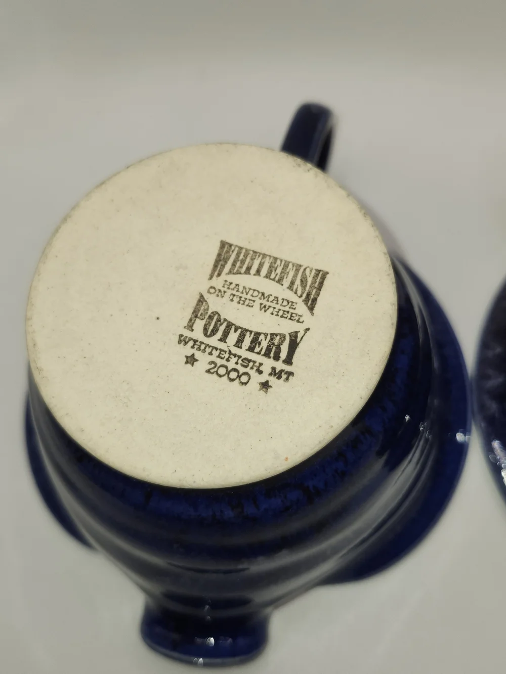 VTG Whitefish Pottery From Montana/cobalt blue glaze/single-handled batter bowls